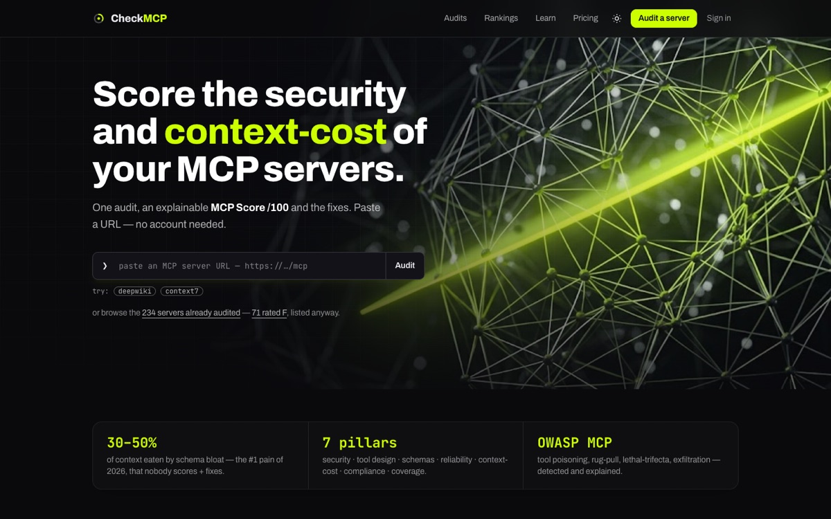 Aperçu du site CheckMCP sur ordinateur